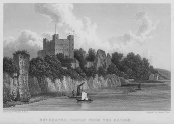 Castello di Rochester, dal ponte (incisione)