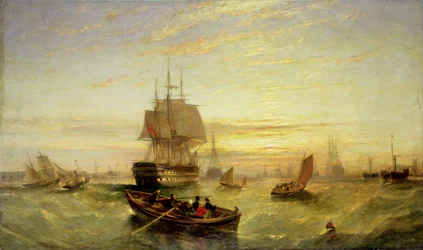 Entrata nel porto di Portsmouth (olio su tela)
