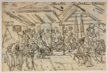 Teatro. Cocincina, da un Album di 372 disegni di paesaggi, coste, costumi e vita quotidiana realizzati durante l