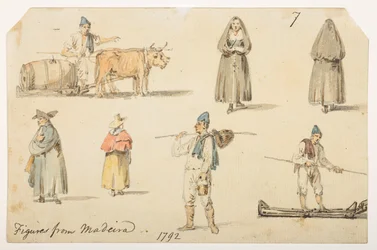 Figure di Madiera, 1792, da un Album di 372 disegni di paesaggi, coste, costumi e vita quotidiana realizzati durante l