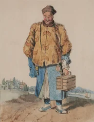 Uomo in costume cinese (con una scatola nella mano sinistra)