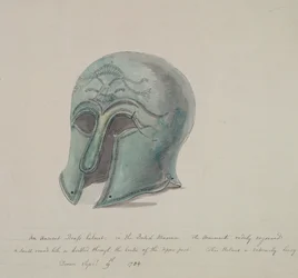 Antico elmo di bronzo dal British Museum, Holborn, Londra, 1784