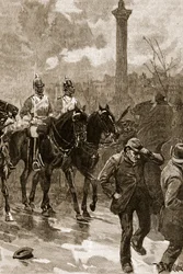 Domenica di sangue: le guardie a cavallo che tengono Trafalgar Square, 1887, illustrazione da 