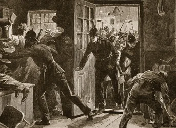 Scontro a Ennis tra membri della National League e polizia, 1886, illustrazione tratta da «Cassell