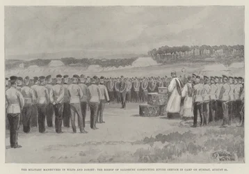Le manovre militari nel Wiltshire e nel Dorset, il vescovo di Salisbury che conduce il servizio divino nel campo domenica 21 agosto