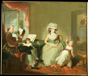 Ritratto di gruppo del signor e della signora Hayward con i loro figli, Mathilda e George, c.1789