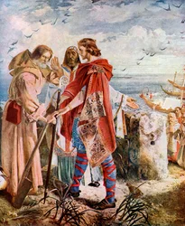Egfrith offre il vescovado di Hexham a Cuthbert, 678, c. 1920