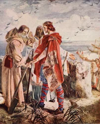 Egfrith che Offre il Vescovado di Hexham a Cuthbert, 678, illustrazione da 