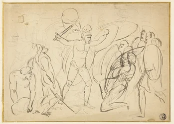 Combattimento classico (recto); Schizzo di nudo maschile (verso)