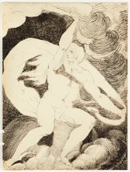 Figura nuda di un uomo con torcia fiammeggiante