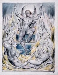 Satana si rivolge ai suoi potentati, illustrazione da "Paradise Regained" di John Milton, 1816-18 circa (penna e inchiostro, lavaggio grigio e acquerello su carta)