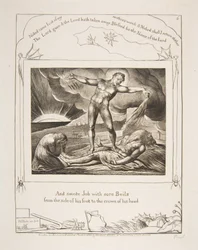 Satana colpisce Giobbe con piaghe, da Illustrazioni del Libro di Giobbe, 1825-26
