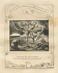 Il Libro di Giobbe: Tav. 6, E colpì Giobbe con piaghe dolorose dalla pianta del piede alla sommità del capo