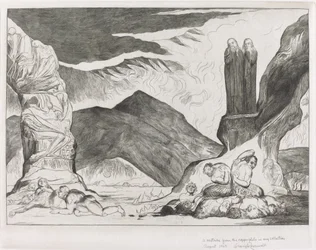 Il cerchio dei falsificatori: Dante e Virgilio si coprono il naso a causa del fetore
