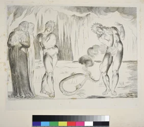 Il Cerchio dei Ladri: Buoso Donati Attaccato dal Serpente, Inferno, Canto XXV, illustrazione alla 