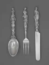 Set di posate per bambini (coltello, forchetta e cucchiaio), c. 1865-1874
