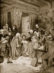 Robert Bruce conferisce una carta, 1329, illustrazione da 