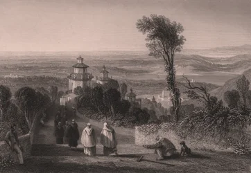 Vista dal Sacro Monte a Varese, Lombardia, Italia, incisione su acciaio di T Willmore da un disegno di William Brockedon