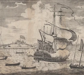 Veduta del Castello William vicino a Boston nel New England, inizio XVIII secolo