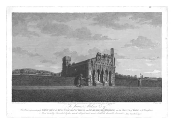 Vista ovest della cappella di Re Edoardo sul ponte di Wakefield nella contea di York, c1800