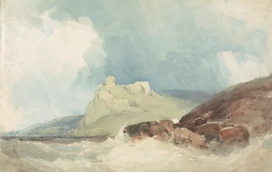 Castello su una scogliera con mare tempestoso