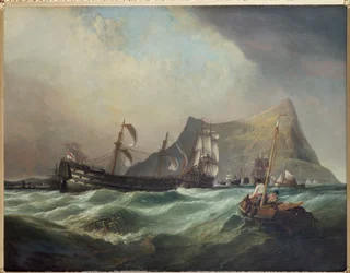 Nettuno che traina la Vittoria nel porto di Gibilterra dopo la battaglia di Trafalgar
