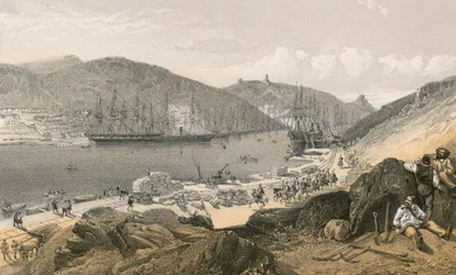 Balaklava che mostra lo stato dei moli e delle navi, maggio 1855