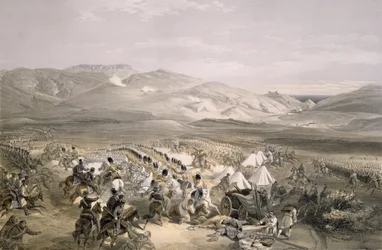 Carica della Brigata di Cavalleria Pesante alla Battaglia di Balaclava il 25 ottobre 1854, inciso da E. Walker, pub. 1855