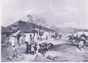 Quartier generale di Lord Raglan a Khutor-Karagatch, illustrazione da British Battles on Land and Sea, 1915