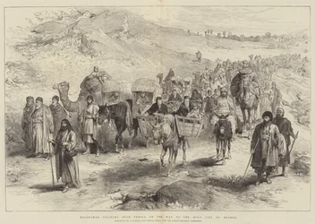 Pellegrini musulmani dalla Persia in cammino verso la città santa di Meshed