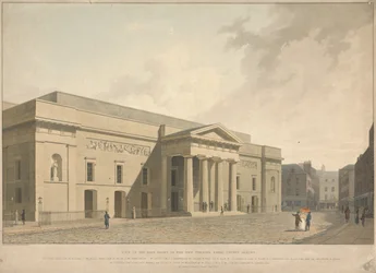 Veduta della facciata orientale del nuovo Theatre Royal Covent Garden