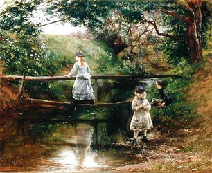 Sul Tyne vicino a Ormiston - Bambini che raccolgono fiori selvatici