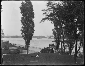 Vista di Hell Gate e del fiume East dal parco di 86th Street, New York City, 31 luglio 1914