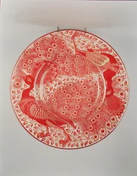 Piatto da parata a lustro rubino e oro decorato con due pavoni, dipinto da Charles Passenger, ca. 1890