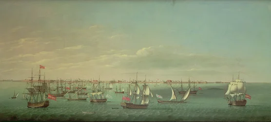 Mercantili e navi da guerra britanniche, francesi, portoghesi e spagnole al largo di Cadice