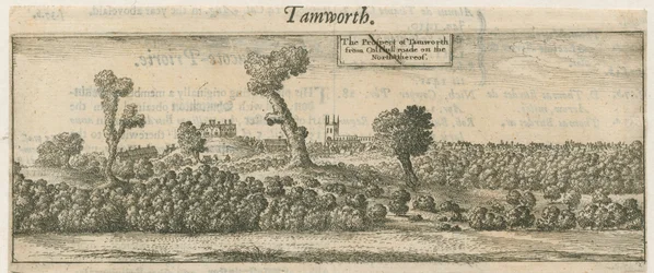 Tamworth - Panorama: incisione su rame, XVII secolo