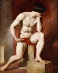 Un nudo maschile, seduto a figura intera