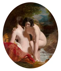 Donne che fanno il bagno (olio su pannello)