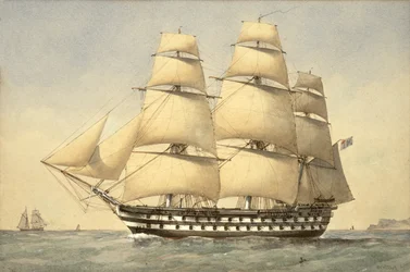 HMS Bellerophon al largo della costa, 1875