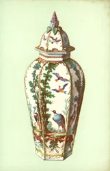 Vaso, Bristol, con Uccelli Esotici (litografia a colori)
