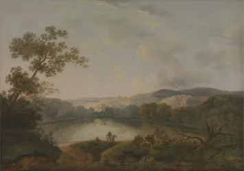 Veduta di un lago con pescatori