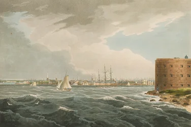 New York da Governors Island, n.20 del Hudson River Portfolio, inciso da J. Hill