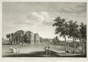Veduta della casa e parte del giardino a West Wycombe, Buckinghamshire