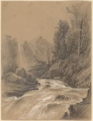 Paesaggio montano, ruscello e cascata