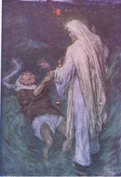Cristo che cammina sul mare, da The Bible Story pubblicato da Hodder & Stoughton, c.1930
