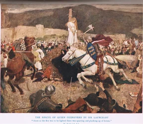 Il salvataggio della regina Ginevra da parte di Sir Lancillotto, illustrazione da 