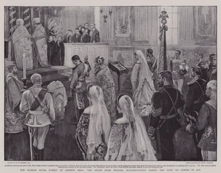 La famiglia reale russa a Zarskoe Selo, il granduca Michele Aleksandrovič che presta giuramento al raggiungimento della maggiore età