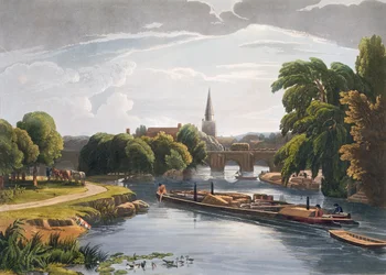 Ponte e chiesa di Abingdon, inciso da Robert Havell il Giovane (1793-1878) pubblicato nel 1818