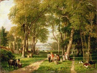 Raccolta di noci a Petersham, vicino al ponte di Richmond