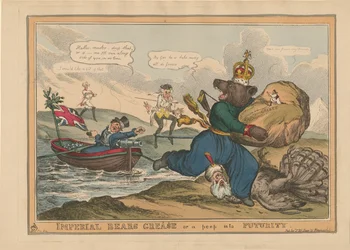 Grasso Imperiale di Orso Grecia o uno Sguardo nel Futuro. Caricatura sulla Guerra Russo-Turca